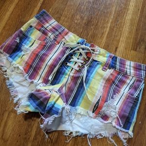 Southwest Stripes Lace Up Cutoff Shorts